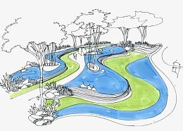 手绘公园风景