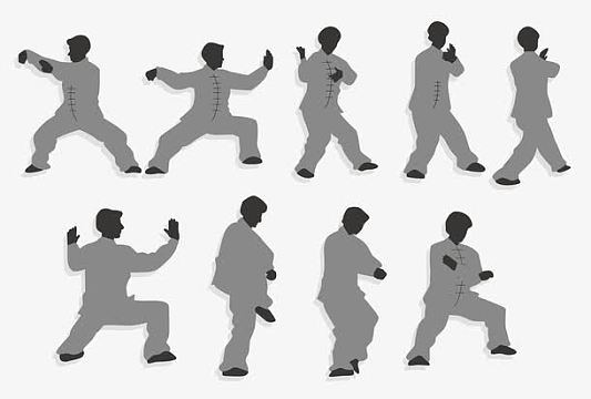 着太极服打太极人物剪影矢量图png中国太极拳人物动作分解矢量图png