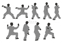 着太极服打太极人物剪影矢量图