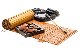 竹简和毛笔摄影