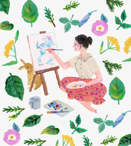 画画的女孩插画素材