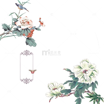 古风花鸟蝴蝶圆形边框