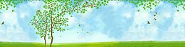 树木鸟蓝天绿草地背景素材