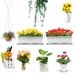 吊篮鲜花花瓶柳树