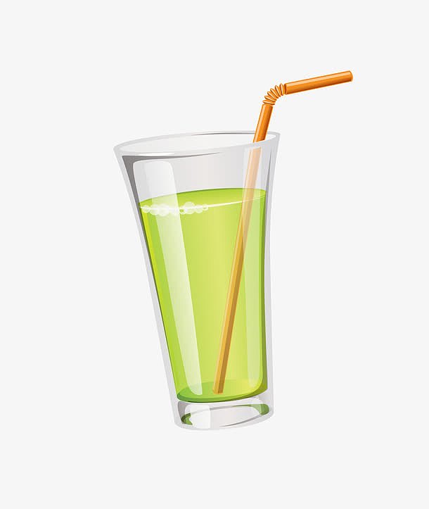 矢量绿色吸管玻璃杯夏季饮品
