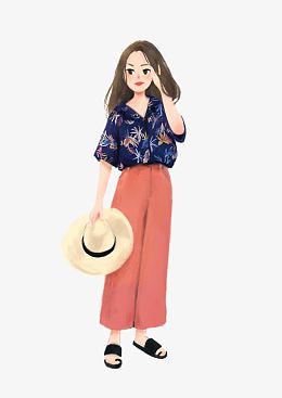 长发女生戴帽插画