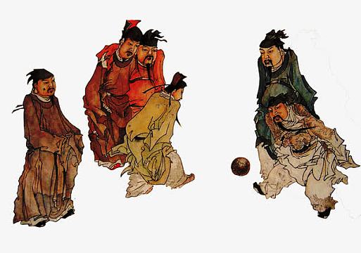 png开心玩蹴鞠的童子psdjpg古代蹴鞠海报背景png大树下玩蹴鞠的孩子