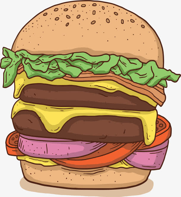 手绘风双层汉堡包