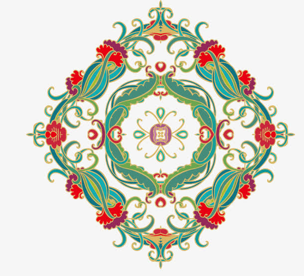 绿色民族风花纹免抠素材免费下载_觅元素51yuansu.com