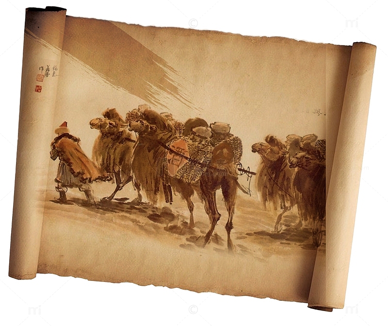 丝绸之路沙漠骆驼装饰卷轴素材