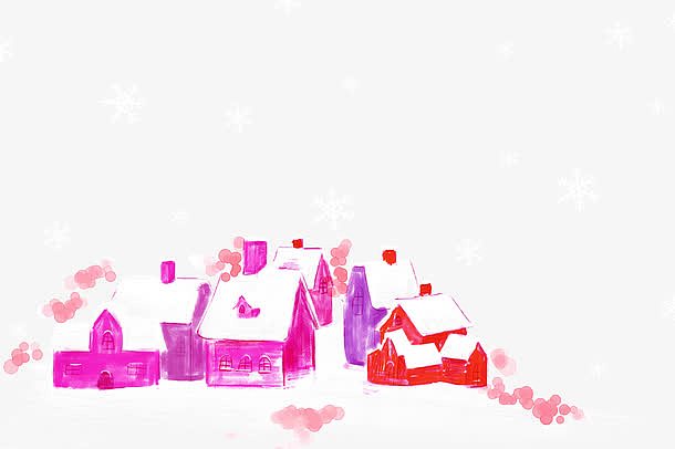 下雪后的彩色小村庄