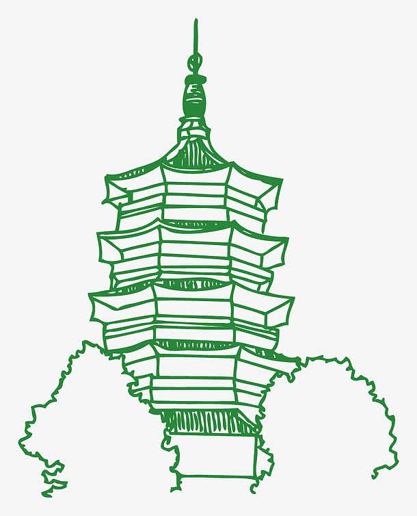 杭州标志性建筑线稿
