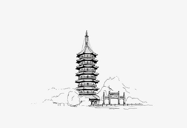 2017手绘杭州建筑雷峰塔