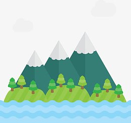 卡通矢量乡村大山大海