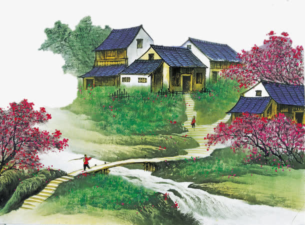 水墨手绘乡村