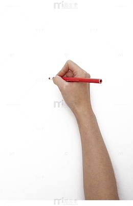 手拿红色铅笔写字