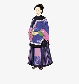 身穿满族传统服饰的中年妇女