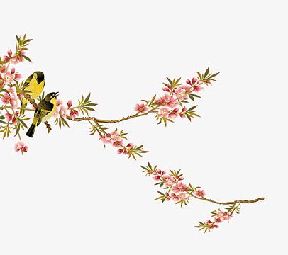 古代工笔桃花花鸟画