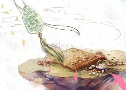 唯美中国古风水彩插画棋盘