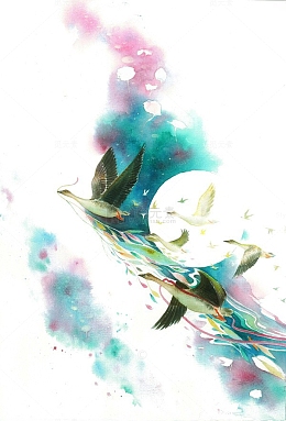 中国古风水彩插画素材