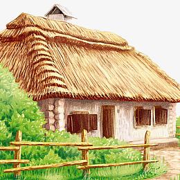 png手绘小清新茅草屋pngpng黄色的茅房pngpng复古建筑pngpng茅屋png