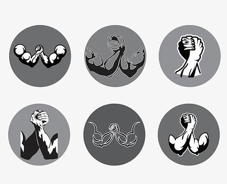 png矢量简约可爱火柴人单双格斗素材png两个男人掰手腕pk竞技矢量素材