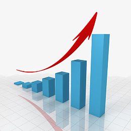 蓝色柱状图与红色箭头