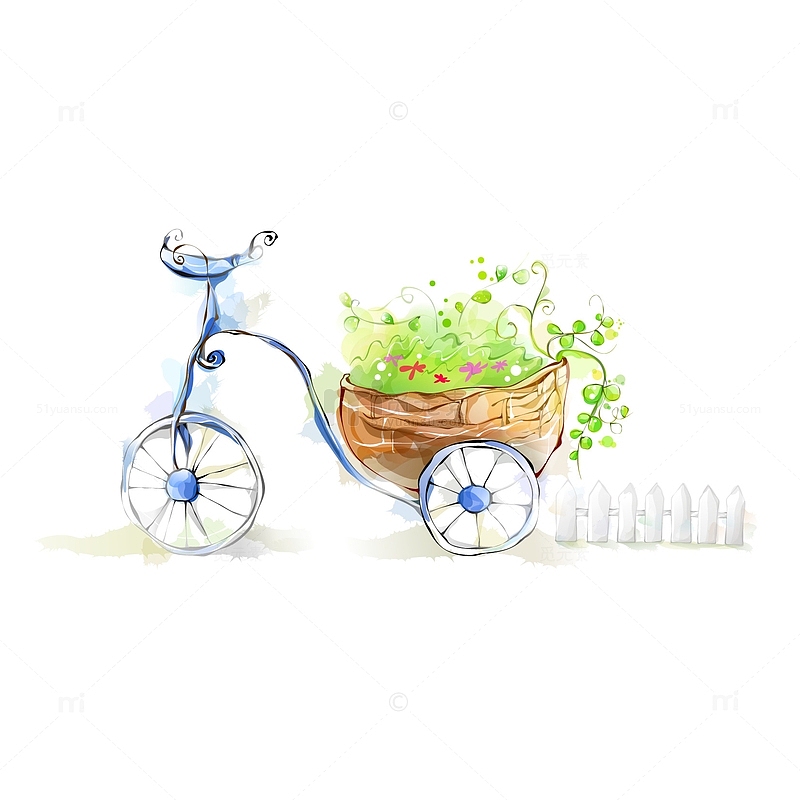 小清新载绿草的蓝色游园自行车