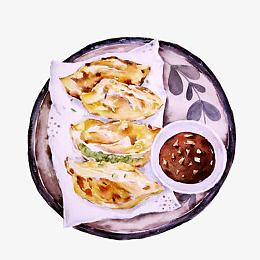 煎饺早餐手绘素材图片
