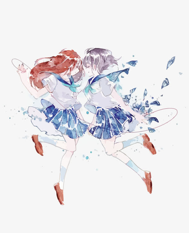 矢量水彩少女素材免费下载_觅元素