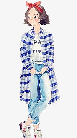 手绘长衬衫女孩