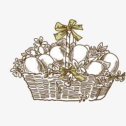 矢量手绘线描编制花篮