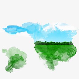 水彩天空草地