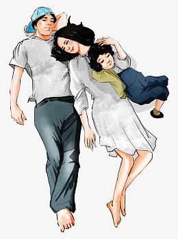 一家人温馨睡眠插画