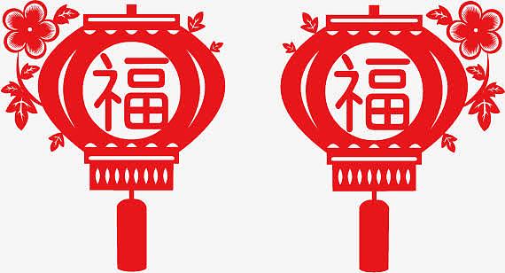 春节剪纸红灯笼