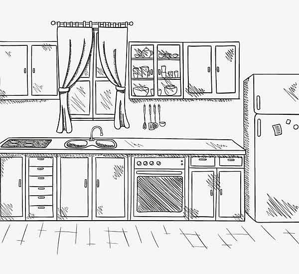手绘厨房橱柜背景