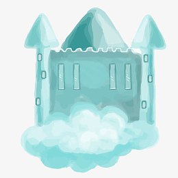 手绘水彩天空中的城堡