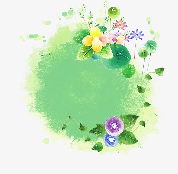 高清手绘绿色荷叶花朵