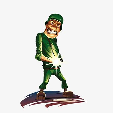 表情夸张开枪的士兵