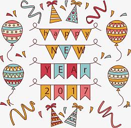 手绘可爱新年派对元素