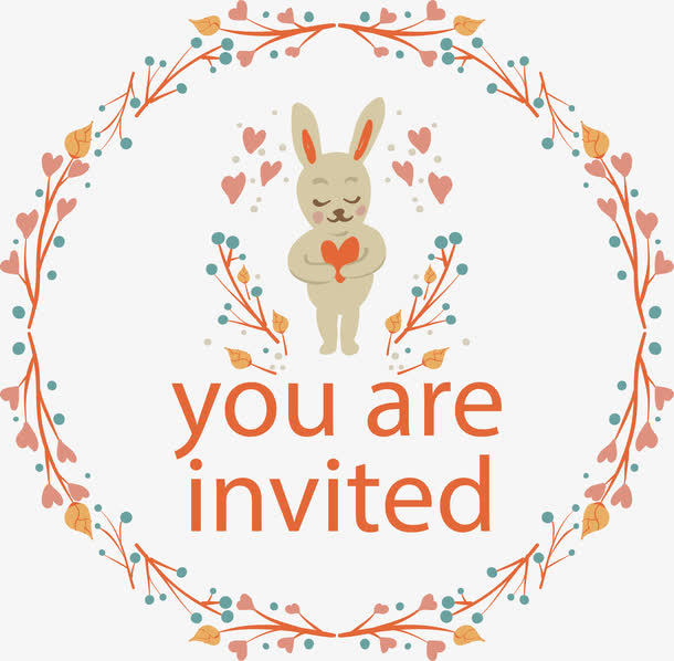 关键词 : 矢量素材,派对邀请函,可爱小兔子,爱心花环,520网络情人节