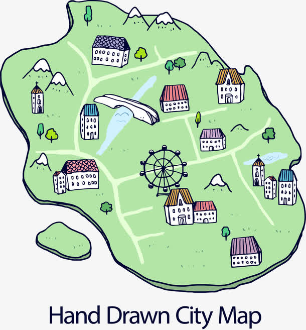 城市地图简笔画 彩色图片