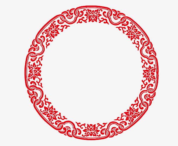 中国红中式圆形边框PNG图片