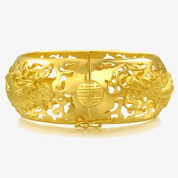 周生生黄金手镯足金通花龙凤婚嫁