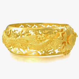 周生生黄金手镯足金通花龙凤婚嫁