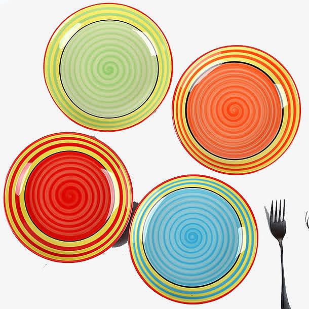 彩虹盘子陶瓷彩色西餐盘菜盘水果