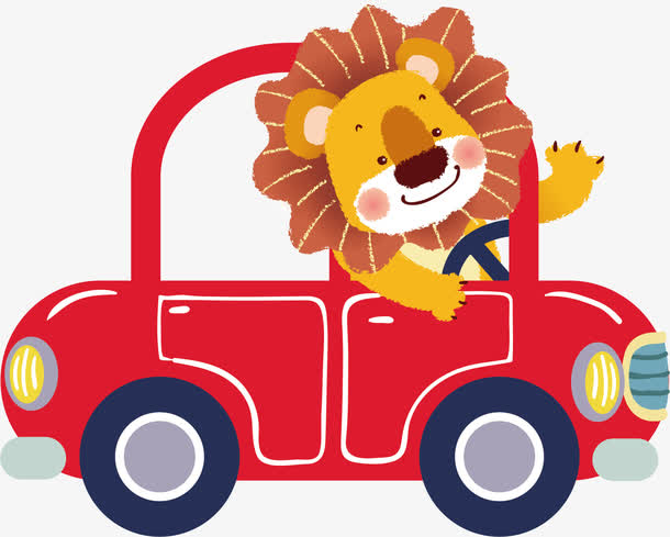 开小汽车的狮子卡通图案
