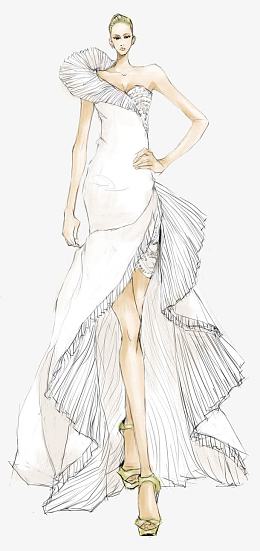 手绘礼服婚纱模特插画