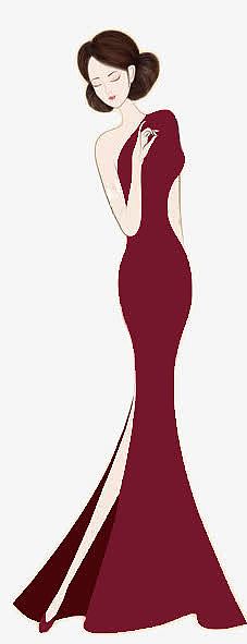 卡通红色礼服美女