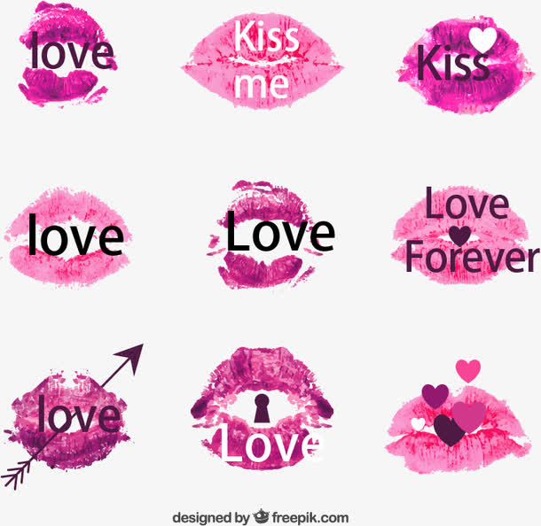 9款紫色水彩唇印免费下载